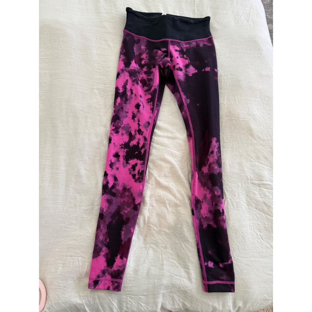 Lululemon Wunder Under Tie Dye Leggings‎ Pink Black Blooming Pixie Size 6 Yoga